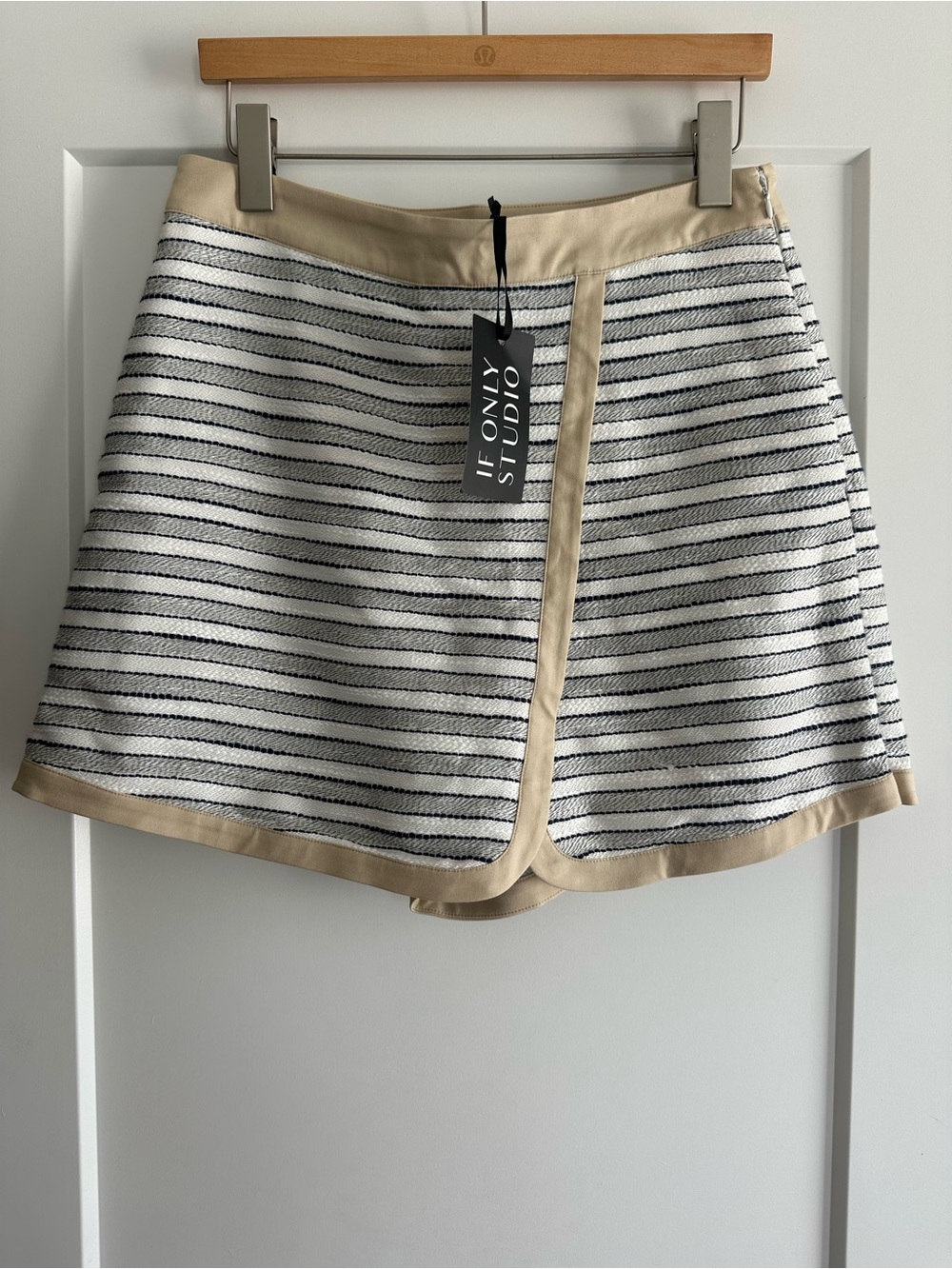 NWT Saks Fifth Avenue- If Only Studio Striped Cotton-Blend Surplice Skort